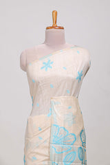 Powder blue floral printmunga cotton sareewith matching floral print pallu along with tassles