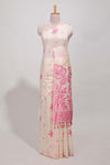 Pink floral printmunga cotton sareewith matching floral print pallu along with tassles