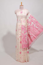 Pink floral print  munga cotton saree  with matching floral print pallu along with tassles