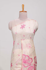 Pink floral printmunga cotton sareewith matching floral print pallu along with tassles