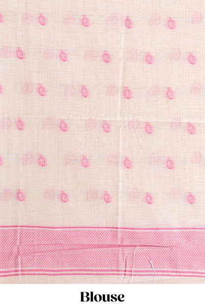 Pink floral print  munga cotton saree  with matching floral print pallu along with tassles