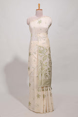 Pastel green floral printmunga cotton sareewith matching floral print pallu along with tassles