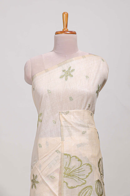 Pastel green floral print  munga cotton saree  with matching floral print pallu along with tassles