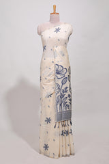Navy bluefloral printmunga cotton sareewith matching floral print pallu along with tassles