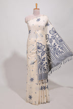 Navy blue  floral print  munga cotton saree  with matching floral print pallu along with tassles