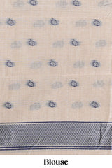 Navy bluefloral printmunga cotton sareewith matching floral print pallu along with tassles