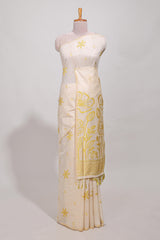 Powder yellow floral printmunga cotton sareewith matching floral print pallu along with tassles
