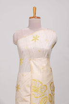 Powder yellow floral print  munga cotton saree  with matching floral print pallu along with tassles