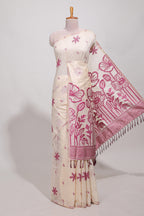 Pink floral print  munga cotton saree  with matching floral print pallu along with tassles