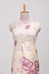 Pink floral printmunga cotton sareewith matching floral print pallu along with tassles