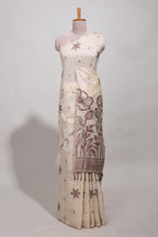 Brown floral print  munga cotton saree  with matching floral print pallu along with tassles