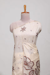 Brown floral printmunga cotton sareewith matching floral print pallu along with tassles