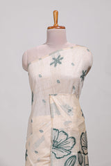 Green floral printmunga cotton sareewith matching floral print pallu along with tassles