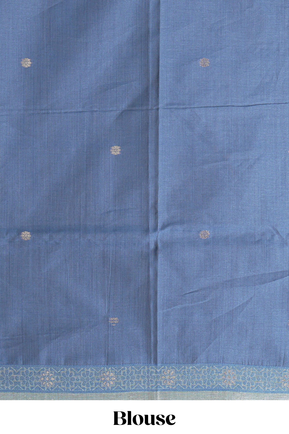 Blue munga cotton all over floral thread motifs thread weaving border with floral jaal thread zari pallu and contrast small butta blouse