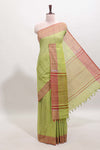Green striped mangalagiri cotton saree with contrast border and striped pallu with blouse