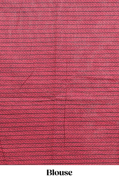 Green striped mangalagiri cotton saree with contrast border and striped pallu with blouse