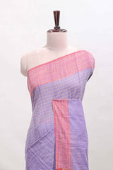 Lavender striped mangalagiri cotton saree with contrast border and striped pallu with blouse