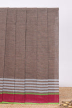 Mocha brown striped mangalagiri cotton saree with contrast border and checked pallu with blouse