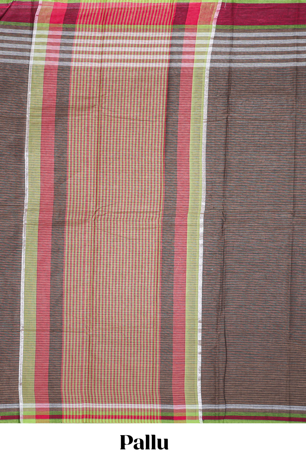 Mocha brown striped mangalagiri cotton saree with contrast border and checked pallu with blouse
