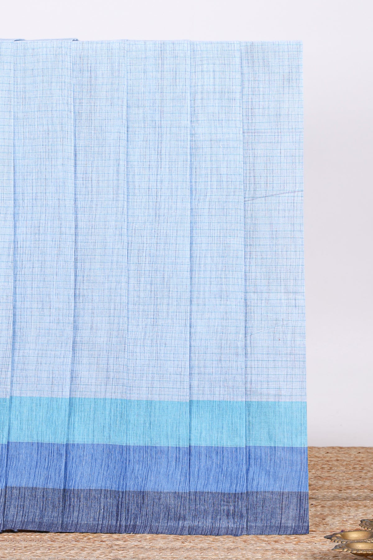 Powder blue Checked mangalagiri cotton saree with contrast border and checked pallu with contrast blouse
