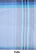 Powder blue Checked mangalagiri cotton saree with contrast border and checked pallu with contrast blouse