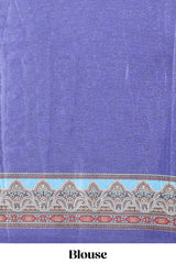 Blue floral design mirror work masakali saree with self border and matching blouse