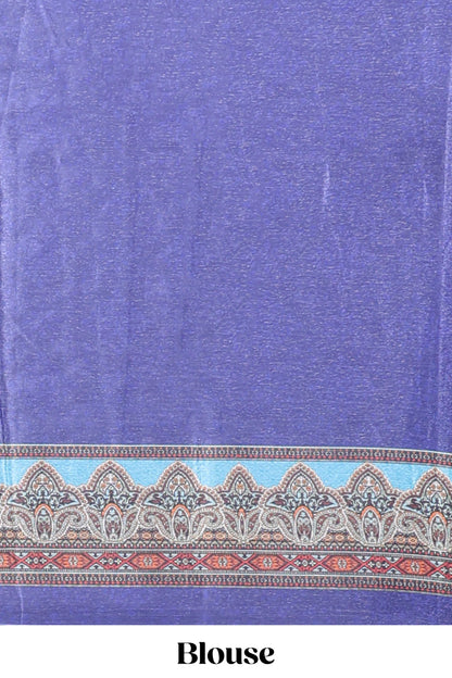 Blue floral design mirror work masakali saree with self border and matching blouse