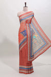 Brick red floral design mirror work masakali saree with self border and matching blouse
