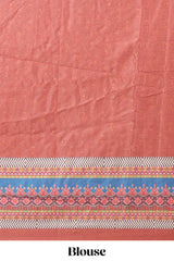 Brick red floral design mirror work masakali saree with self border and matching blouse