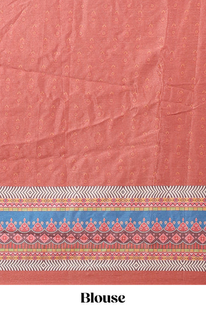 Brick red floral design mirror work masakali saree with self border and matching blouse