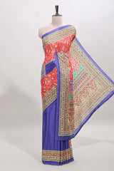Violet floral design mirror work masakali saree with self border and matching blouse