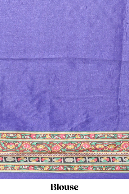 Violet floral design mirror work masakali saree with self border and matching blouse