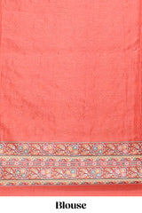 Orange floral design mirror work masakali saree with self border and matching blouse