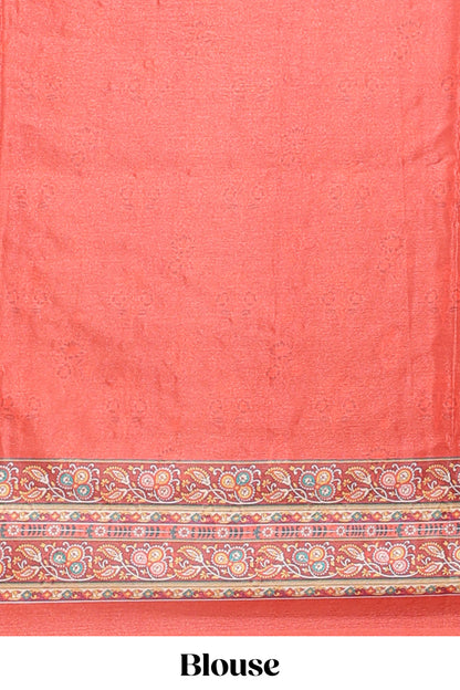 Orange floral design mirror work masakali saree with self border and matching blouse