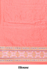 Pink floral design mirror work masakali saree with self border and matching blouse