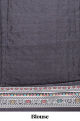 Black floral design mirror work masakali saree with self border and matching blouse