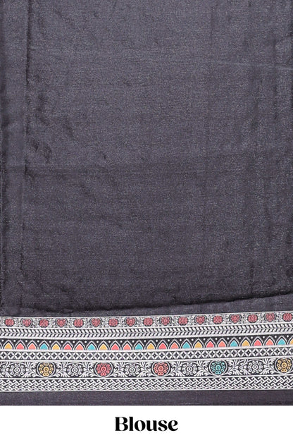 Black floral design mirror work masakali saree with self border and matching blouse