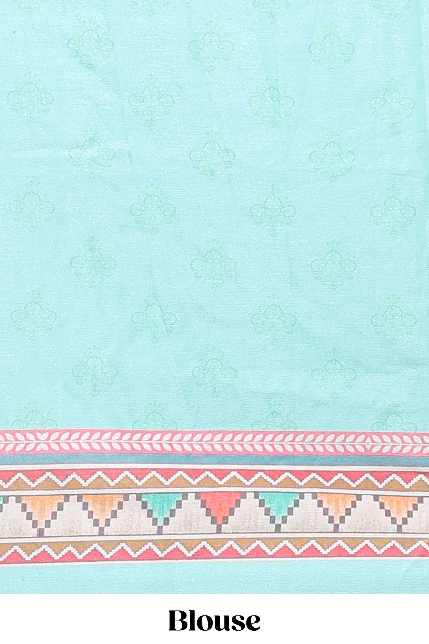 Turquiose blue floral design mirror work masakali saree with self border and matching blouse