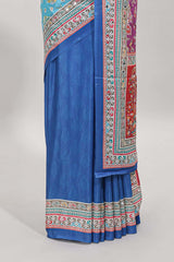 Royal blue floral design mirror work masakali saree with self border and matching blouse