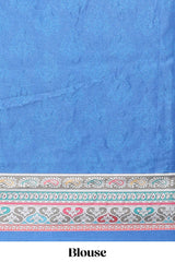 Royal blue floral design mirror work masakali saree with self border and matching blouse