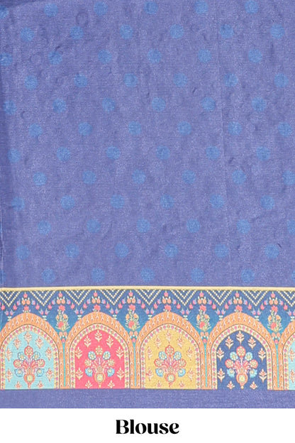Dark blue floral design mirror work masakali saree with self border and matching blouse