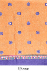 Royal blue floral design mirror work masakali saree with self border and contrast motifs blouse