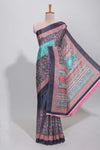 Black floral design mirror work masakali saree with self border and contrast motifs blouse