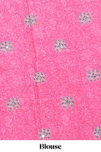 Black floral design mirror work masakali saree with self border and contrast motifs blouse