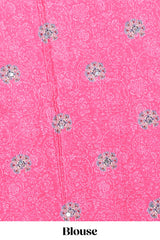 Black floral design mirror work masakali saree with self border and contrast motifs blouse
