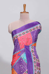Violet floral design mirror work masakali saree with self border and contrast motifs blouse