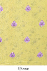 Violet floral design mirror work masakali saree with self border and contrast motifs blouse
