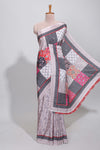 Grey floral design mirror work masakali saree with self border and contrast motifs blouse