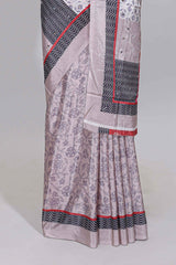 Grey floral design mirror work masakali saree with self border and contrast motifs blouse