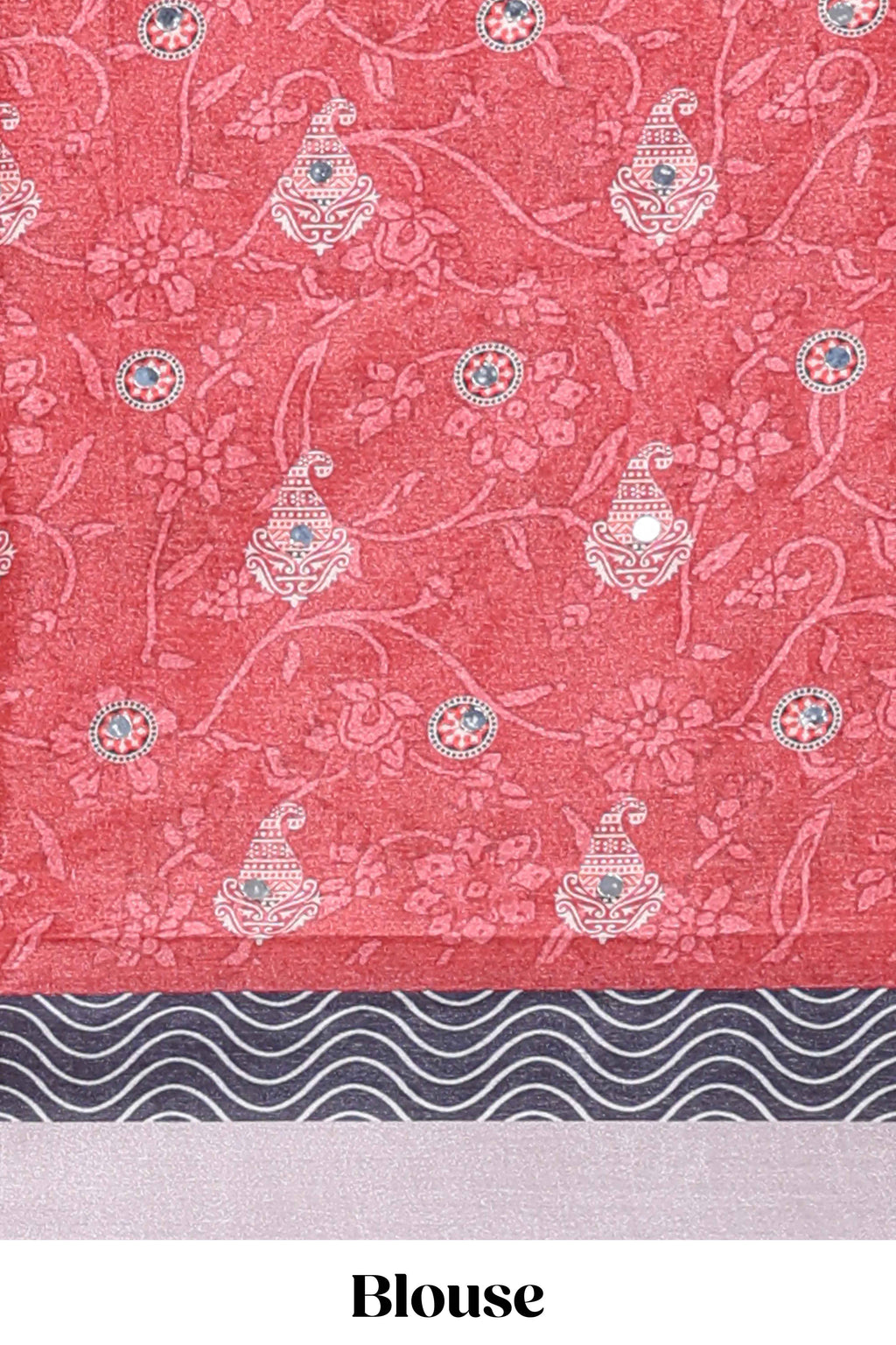 Grey floral design mirror work masakali saree with self border and contrast motifs blouse